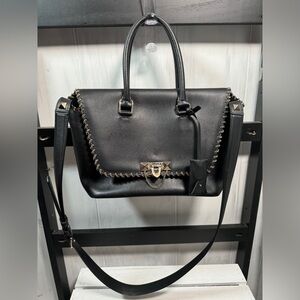 Valentino Demilune Whipstitch Black Leather Bag, Functional Size, Barely Worn